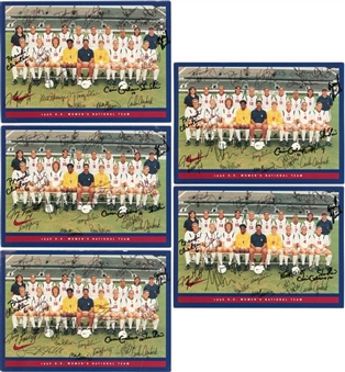 Lot of (5) 1996 USWNT Signed 5x7" Team Issued Cards with 18 Signatures each including Mia Hamm, Brandi Chastain and Michelle Akers (Akers LOA & Beckett PreCert)